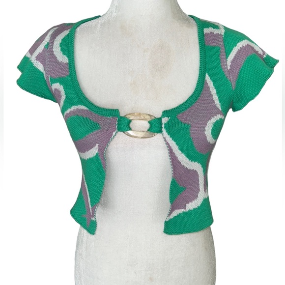MANDINGA Picnic Cropped Green & Purple Sweater Knit Top Shrug - XS - Picture 3 of 11